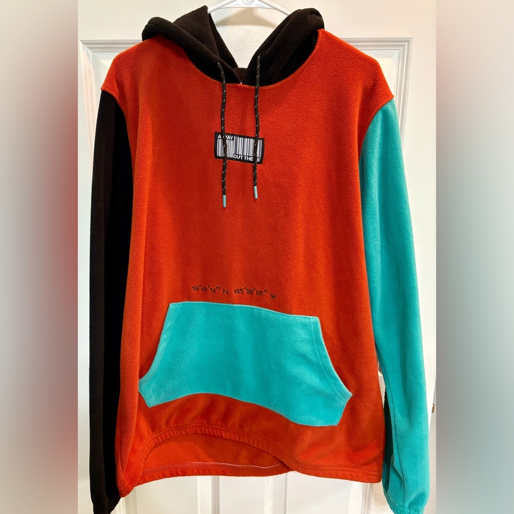 Trademark Brooklyn Cloth Orange, Black and Teal Hooded Fleece Sweatershirt XL